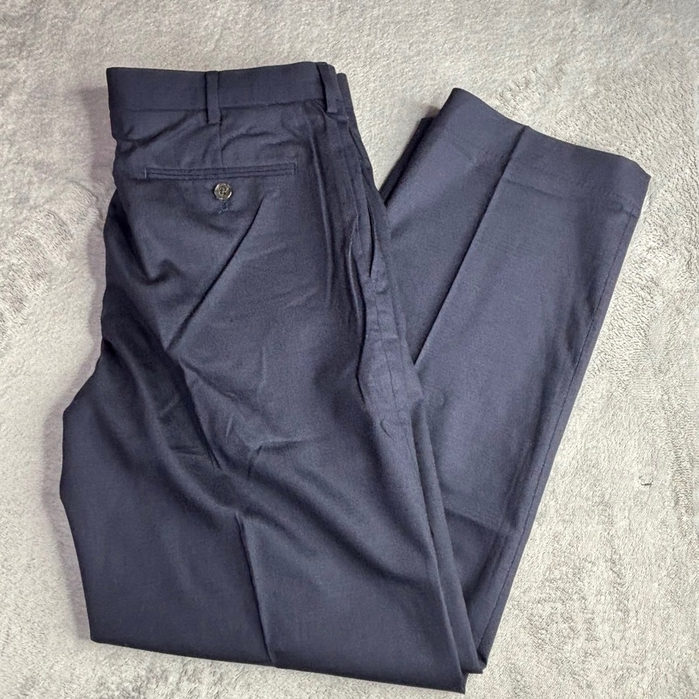 Lands End Dress Pants Mens 31 Navy Blue Wool Blend Traditional Fit Flat Front